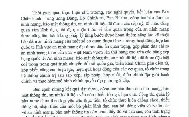 Chỉ thị của Ban Bí Thư về tăng cường bảo vệ an ninh mạng, bảo mật thông tin, an ninh dữ liệu trong hệ thống chính trị